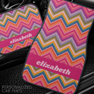Huge Colorful Chevron Pattern with Name Car Floor Mat