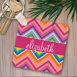 Huge Colorful Chevron Pattern with Name Keychain<br><div class="desc">A bold,  graphic zig zag design in sweet,  cheerful colors. This colorful design can be found on many popular case styles. If you need to make adjustments to the art,  click on the customize it button and make changes.</div>