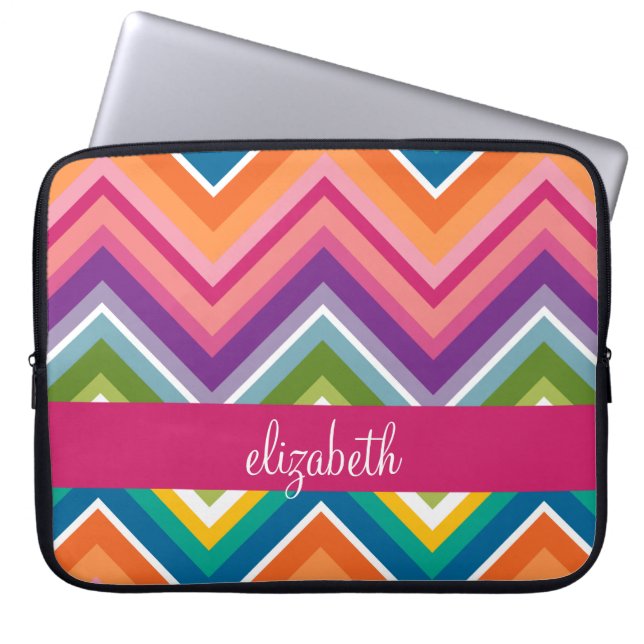 Huge Colorful Chevron Pattern with Name Laptop Sleeve (Front)