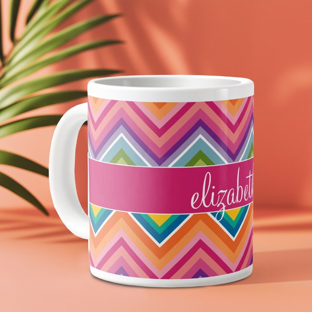 Huge Colorful Chevron Pattern with Name Large Coffee Mug (Personalized mug)
