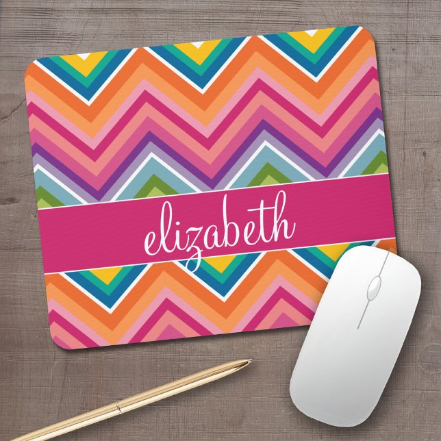 Huge Colorful Chevron Pattern with Name Mouse Pad (Personalized Mousepad - Add Your Name to this preppy chevron design)