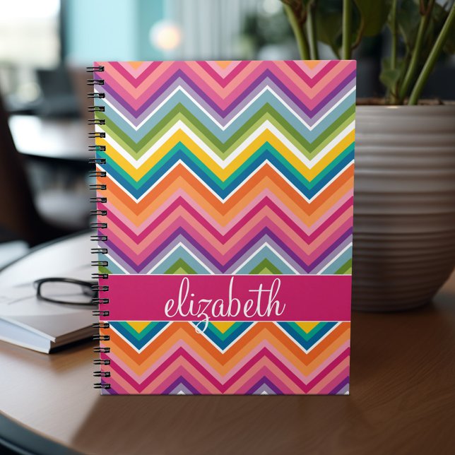 Huge Colorful Chevron Pattern with Name Notebook (Personalized notebook - add your name or other text)