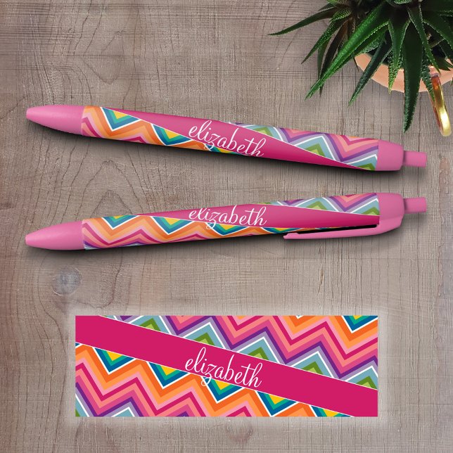 Huge Colorful Chevron Pattern with Name Pen (Custom Pen - Personalize this writing pen with your name, monogram or other text)