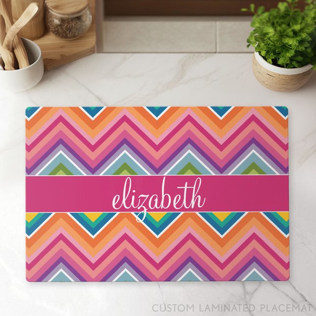 Huge Colorful Chevron Pattern with Name Placemat (Custom Laminated Placemat)