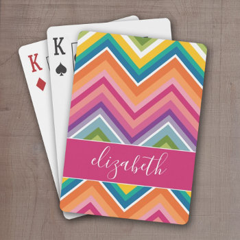 Huge Colorful Chevron Pattern With Name Playing Cards by MarshEnterprises at Zazzle