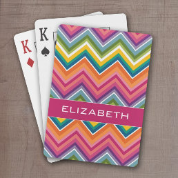 Huge Colorful Chevron Pattern with Name Playing Cards