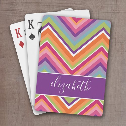Huge Colorful Chevron Pattern with Name purple Poker Cards