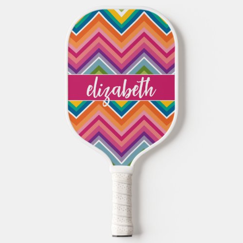 Huge Colorful Chevron Pattern with Script Name Pickleball Paddle