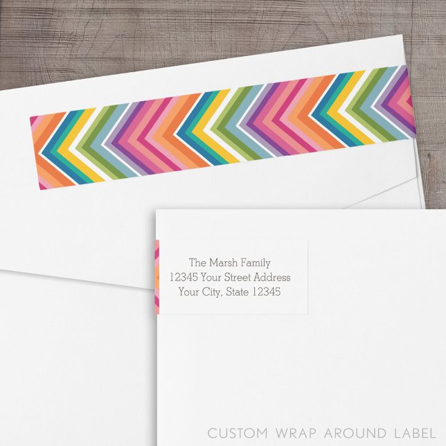 Huge Colorful Chevron Pattern Wrap Around Label (Custom Return Address Label with a Wrap Around Feature)
