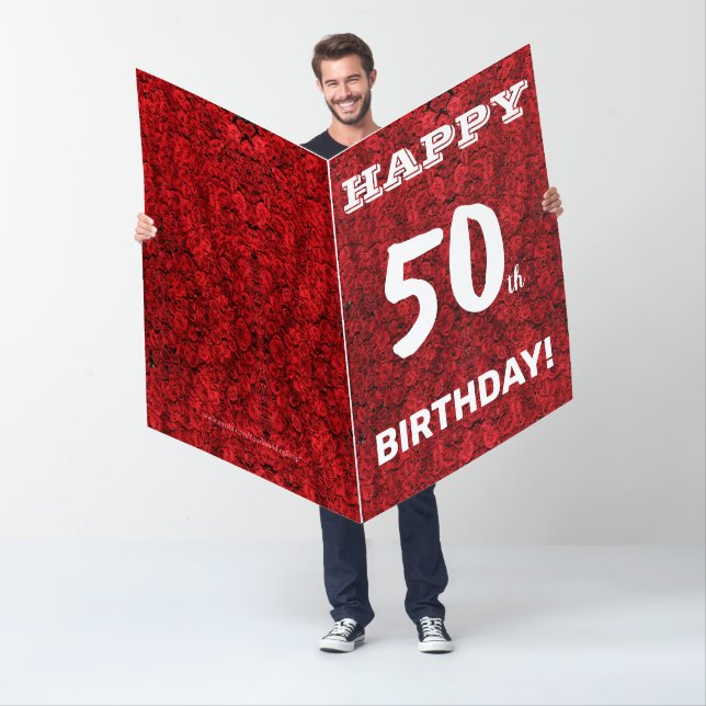 Huge Custom Year 50th Birthday Card Roses Floral (In Situ)