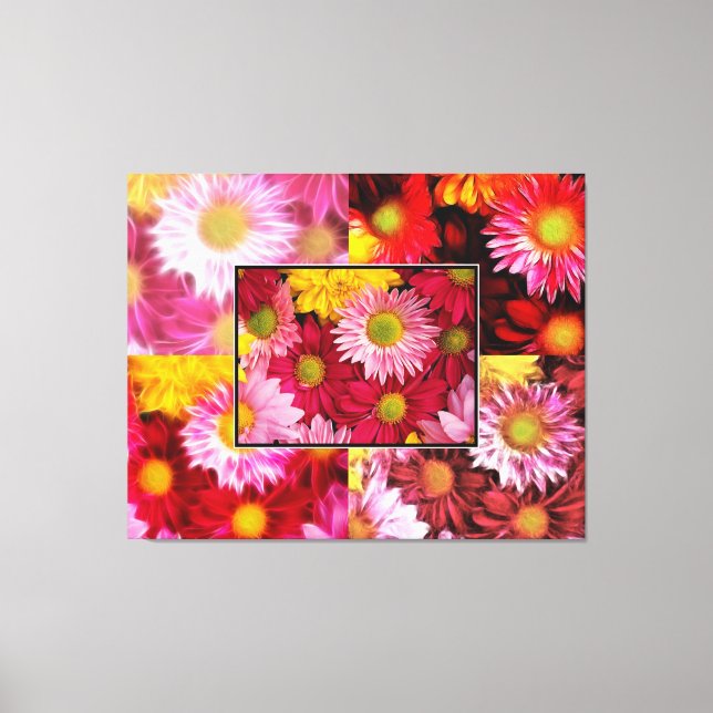 HUGE  Daisies Quadtych Art Wrapped Canvas Print (Front)