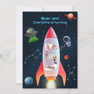 Huge Five with Photos Rocket Space 5th Birthday Invitation