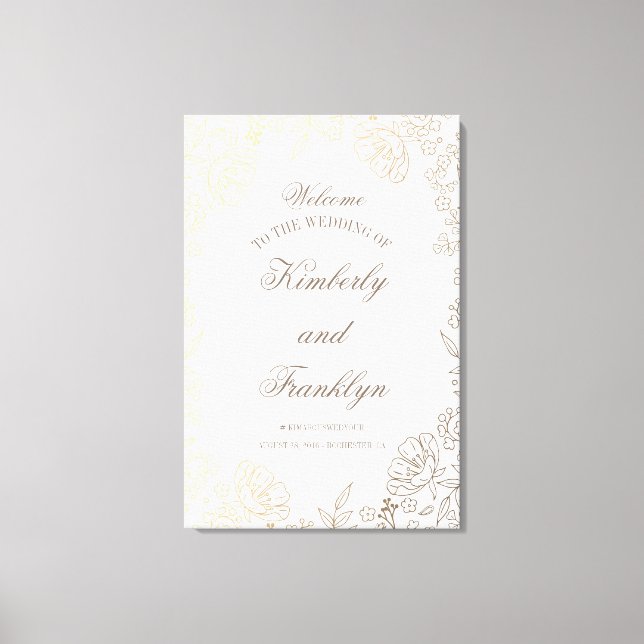 Huge Floral Golden Wedding Welcome Sign (Front)