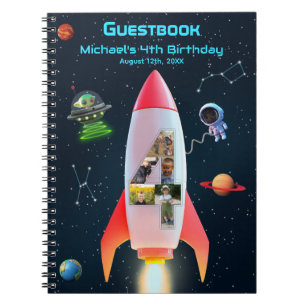 Huge Four Rocket Space 4th Birthday Guest Book