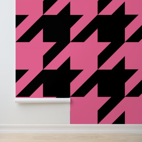 Huge French Pink and Black Houndstooth  Wallpaper