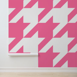 Huge French Pink and White Houndstooth Wallpaper