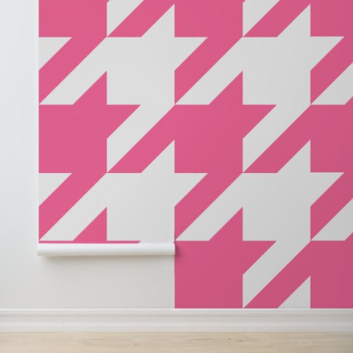 Huge French Pink and White Houndstooth  Wallpaper