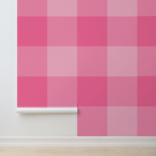 Huge French Pink Buffalo Plaid Wallpaper (Application)