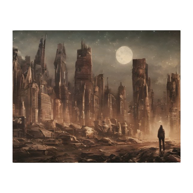 Huge Ghost City | Post-Apocalyptic World Wood Wall Art (Front)