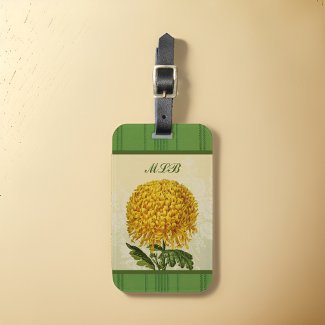 Huge Gold Chrysanthemum with Green Damask Monogram
