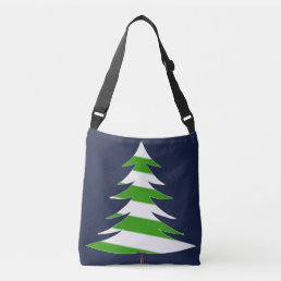 Huge Green &amp; White Christmas Tree Navy Background Crossbody Bag