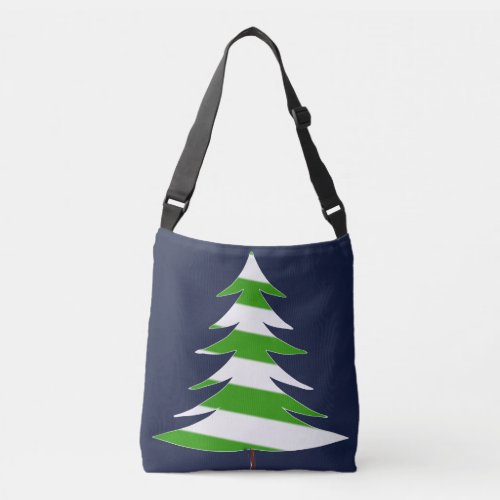 Huge Green  White Christmas Tree Navy Background Crossbody Bag
