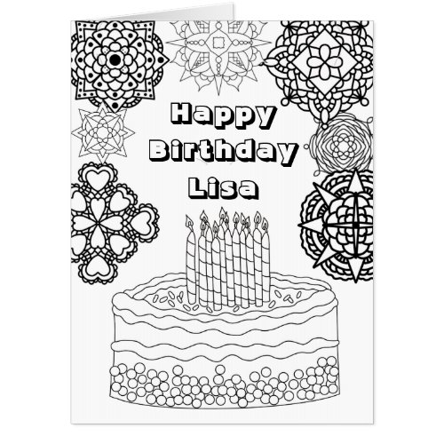 Huge Happy Birthday Adult Coloring  Card