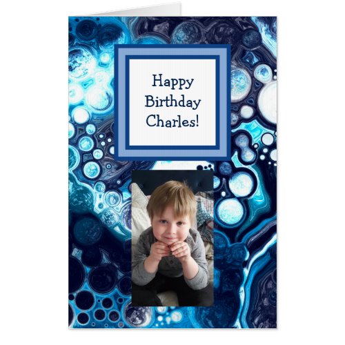 Huge Happy Birthday Personalized Photo Blue   Card