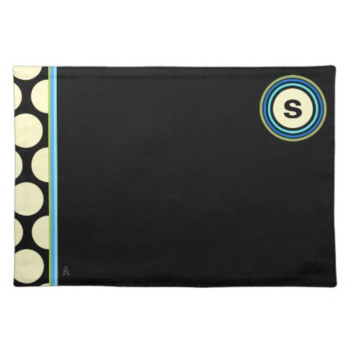 Huge Lemon Yellow Polka Dots  Blue Olive  Black Placemat