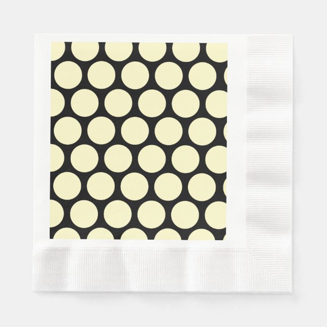 Huge Lemon Yellow Polka Dots on Black Napkins (Front)