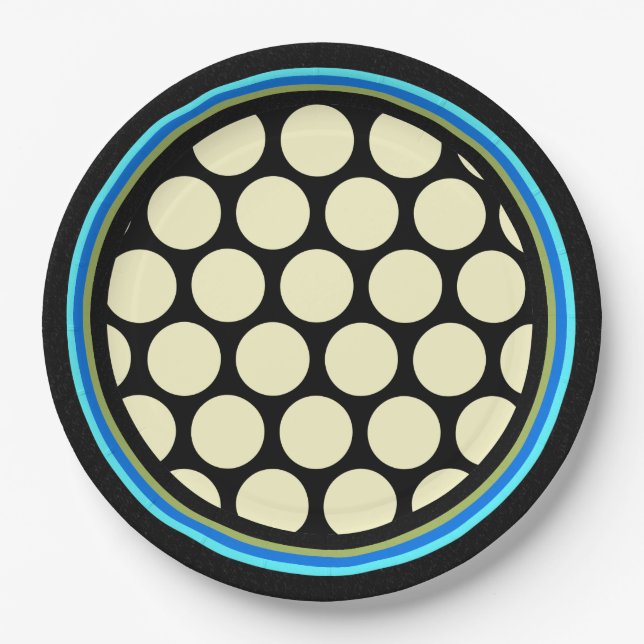 Huge Lemon Yellow Polka Dots on Black Paper Plates (Front)