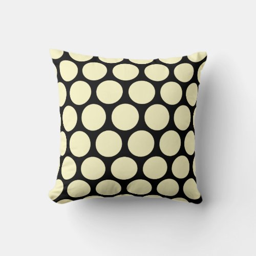 Huge Lemon Yellow Polka Dots on Black Throw Pillow