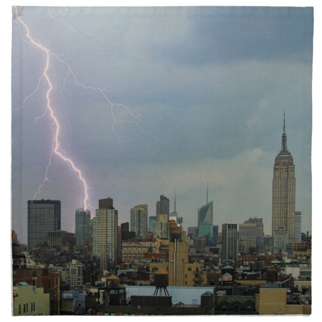 Huge Lightning Strike Over Midtown NYC Skyline Cloth Napkin (Front)