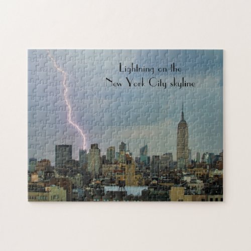 Huge Lightning Strike Over Midtown NYC Skyline Jigsaw Puzzle