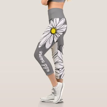 Huge Modern Daisy With Script Name Capri Leggings by icases at Zazzle