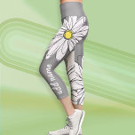 Huge Modern Daisy with Script Name Capri Leggings<br><div class="desc">Grey, Yellow, White - A girly and fun design with a subtle background. Huge hand-drawn daisies with bright yellow centers make a pretty design to wear. This funky flower has a modern look -- and you will be noticed. If your art still needs to be adjusted, click on the Customize...</div>