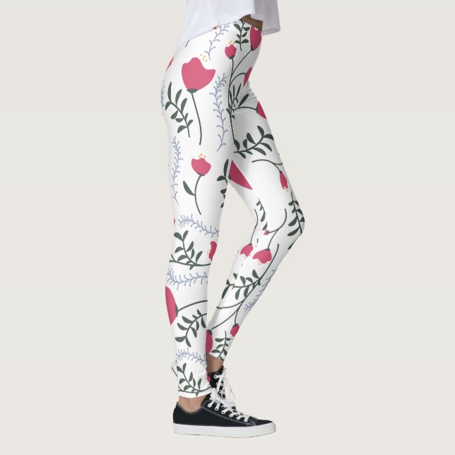 Huge Modern Watercolor Red Flowers with Leave Leggings (Right)