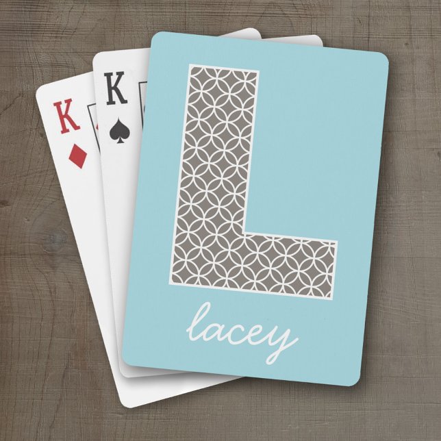 Huge Monogram L - pastel blue taupe geometric Poker Cards (Personalized Playing Cards - Huge Monogram)
