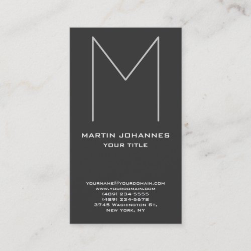 Huge Monogram Vertical Chic Grey Business Card