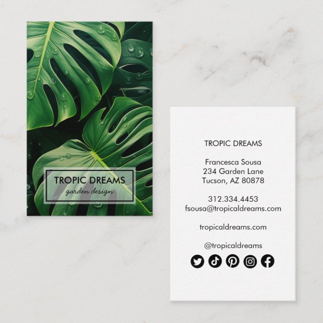 Huge Monstera Botanical Green Garden Photograph Business Card (Front/Back)