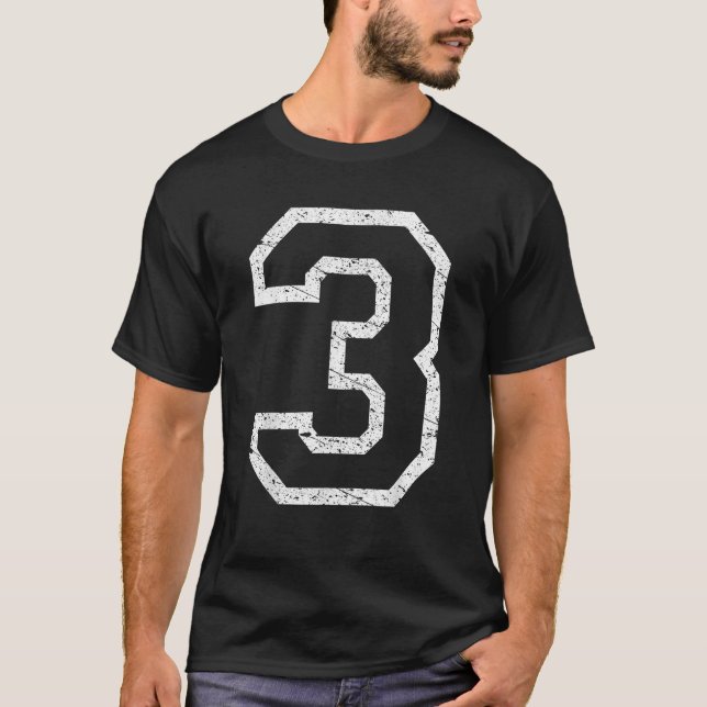 Huge Number 3 Three Distressed Collegiate Style T-Shirt (Front)