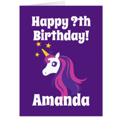 Huge oversize girly unicorn Birthday card for kids