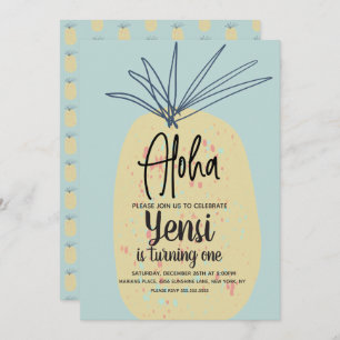 Huge Pineapple Art Birthday Tropical Summer Aloha Invitation