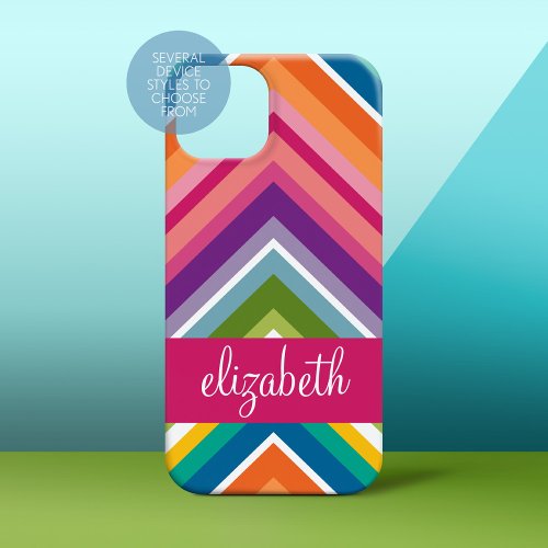 Huge Pink Orange Purple Chevron Pattern with Name iPhone 13 Mini Case