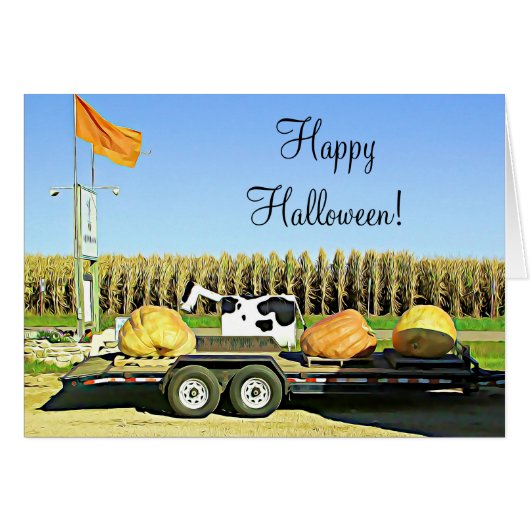 Huge Pumpkins and Dairy Cow Halloween Fall Card (Front Horizontal)