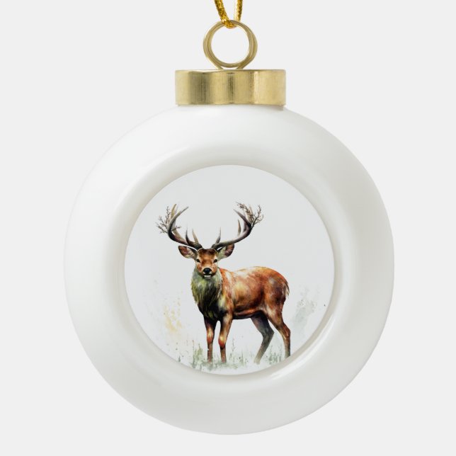 Huge Racked Deer  Ceramic Ball Christmas Ornament (Front)