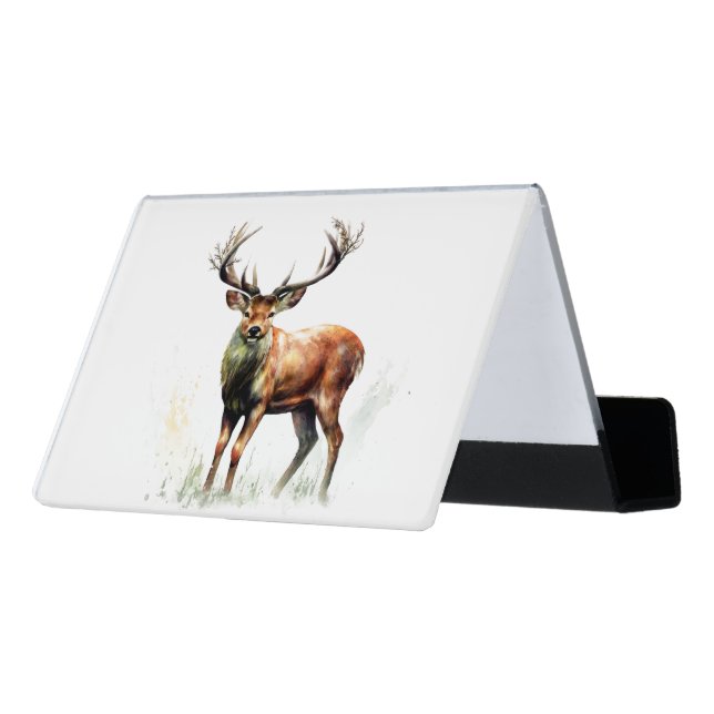 Huge Racked Deer  Desk Business Card Holder (Angled Back)