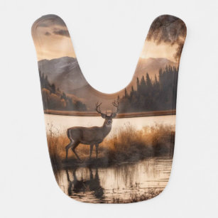 Huge Racked Deer on Mountain Lake Baby Bib