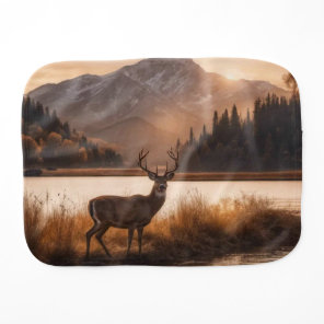 Huge Racked Deer on Mountain Lake Baby Burp Cloth