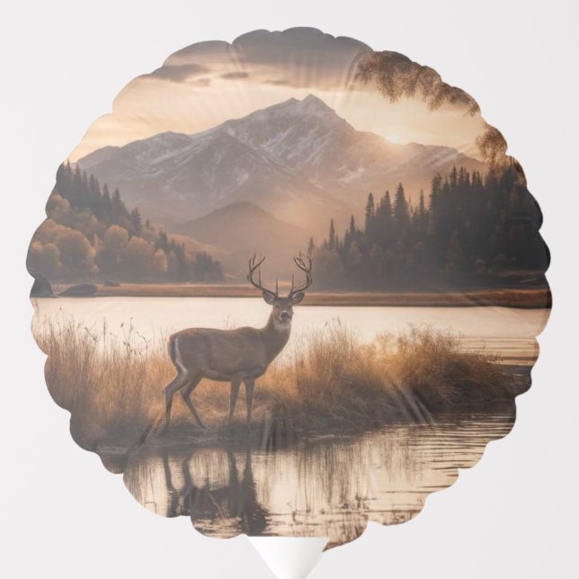 Huge Racked Deer on Mountain Lake Balloon (Front)
